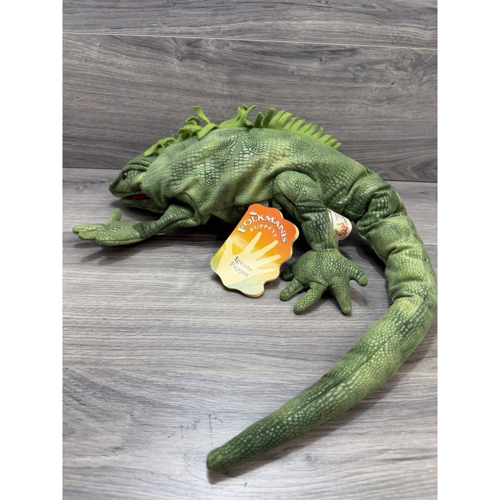 Folkmanis Iguana Puppet Green Plush Toy New With Tags Long Tail Kids